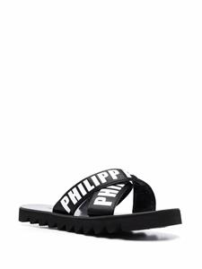 Philipp Plein TM Gummy leren slippers - Zwart