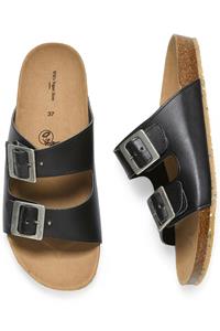 Will's Vegan Store Damen vegan Sandalen Zweiriemen-Fußbett Schwarz