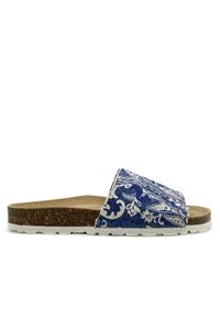 Thies 1856 Damen vegan Pantoletten Rec Denim Pool Paisley Blau