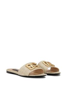 Dolce & Gabbana Raffia sandalen met DG logo - Beige