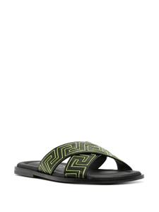 Versace Greca leren slippers - Zwart