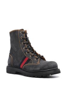 Gucci Web Stripe denim lace-up boots - Grijs