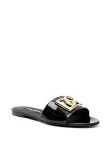 Dolce & Gabbana logo-plaque patent leather slides - Zwart