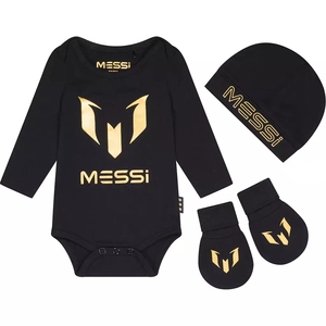 Babysetje Messi met mutsje en slofjes (black)