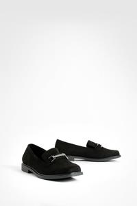 Boohoo Wide Fit T Bar Square Toe Loafers, Black