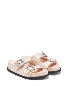 Nº21 Geweven slippers met gesp met kristallen - Beige