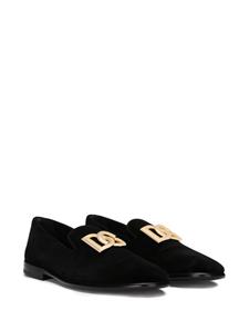 Dolce & Gabbana logo-plaque velvet slippers - Zwart