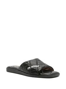 Love Moschino Slippers met logoplakkaat - Zwart