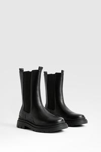 Boohoo Wide Fit Calf Height Chelsea Boots, Black