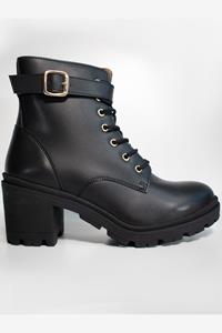 Will's Vegan Store Damen vegan Lace Up Track Sole Booties Schwarz