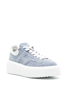 Hogan logo-patch denim platform sneakers - Blauw