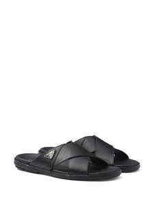 Prada Leren sandalen met logo - Zwart