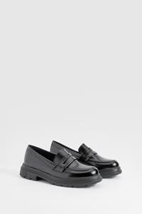 Boohoo Patent Chunky Loafers, Black