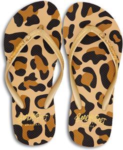 Beachyfeet Teenslipper dames beige/zwart- leopardo