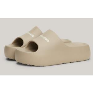 Tommy Jeans Pantolette "TJW CHUNKY FLATFORM SLIDE", Plateau, Sommerschuh, Schlappen mit kontrastfarbenem Logoschriftzug