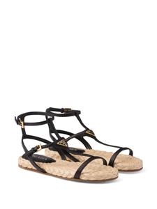 Prada Leren sandalen met logo - Zwart