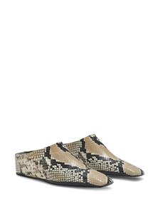 Jil Sander Muiltjes met slangenleer-effect - Beige