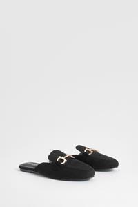 Boohoo Wide Fit T Bar Backless Loafers, Black