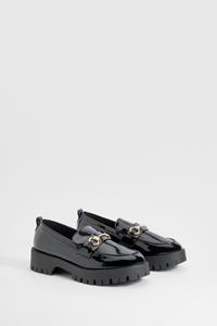 Boohoo Wide Fit Patent Chunky T Bar Loafers, Black