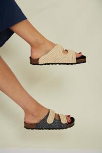 Momoc Damen vegan Sandalen Rafia Sand Grau