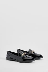 Wide Fit Chain Trim Patent Loafers, Black