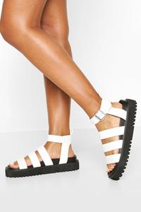 Boohoo Stevige Sandalen Met Driedubbele Bandjes, White