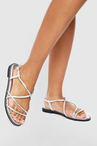 Boohoo Gewatteerde Platte Sandalen Met Dunne Bandjes, Silver