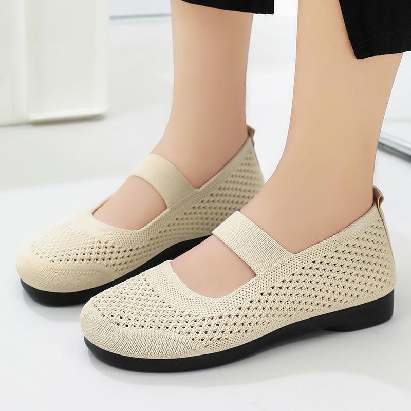 KUALOOL SHOES Women's Solid Color Mary Slip On Knit Breathable Flat Lightweight Shoes Daily Comfy Soft Sole Shoes
