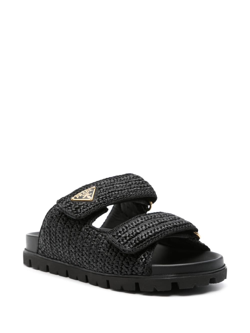 Prada Raffia slippers met logo - Zwart