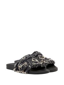 Diesel Sa denim slippers met franje - Zwart