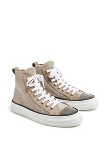 Brunello Cucinelli Monili-embellished metallic-knit sneakers - Beige