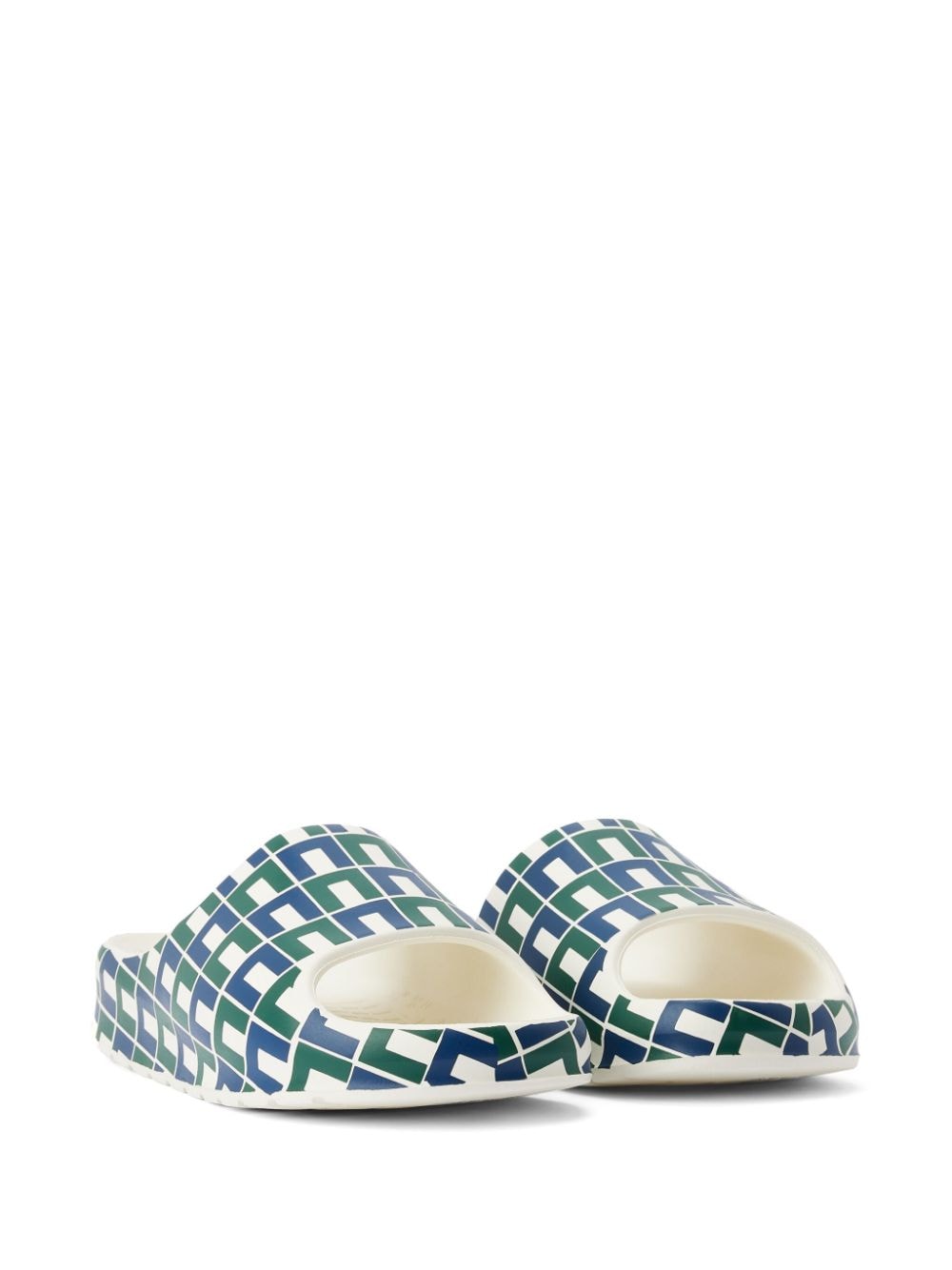 Lacoste geometric-print open-toe slides - J18 Navy & Off White
