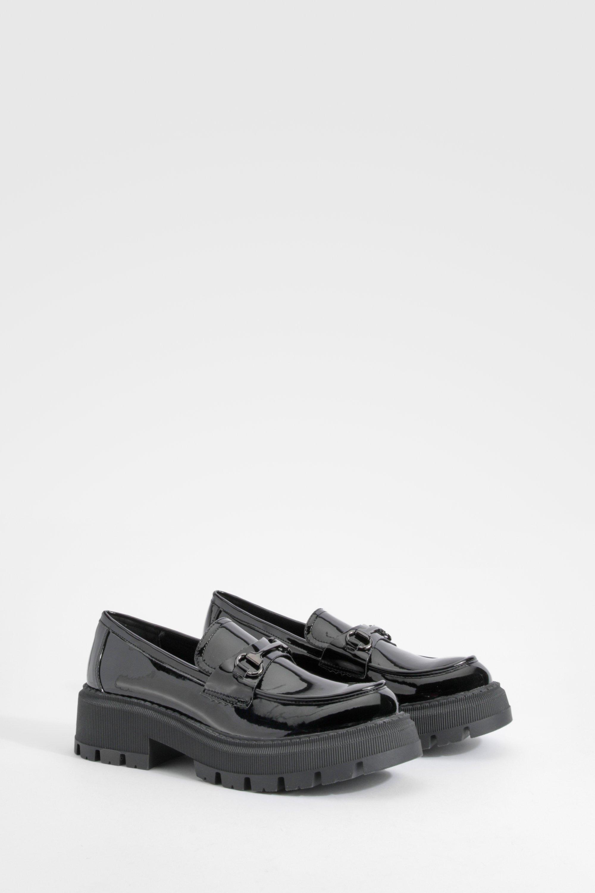 Boohoo Patent Chunky T Bar Loafers, Black