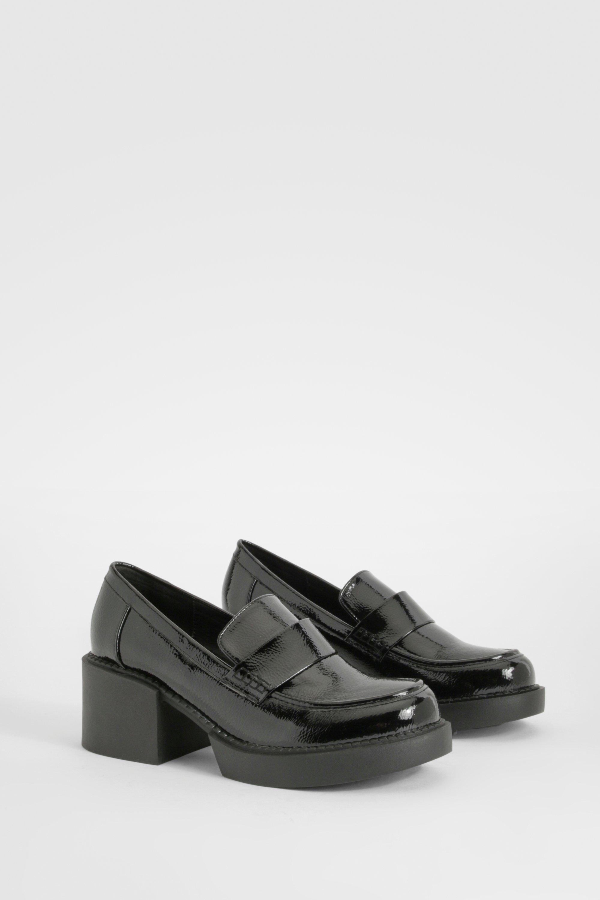 Boohoo Chunky Heeled Patent Loafers, Black