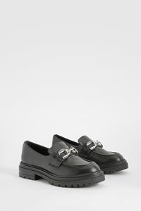 Boohoo Metal Trim Detail Chunky Loafers, Black