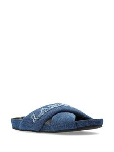 Lanvin Denim slippers met geborduurd logo en gekruiste bandjes - Blauw