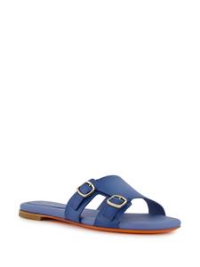 Santoni double-buckle leather slides - Blauw