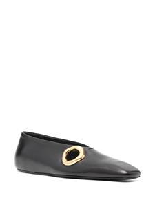 Jil Sander square-toe leather ballerina shoes - Zwart