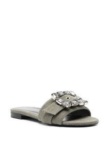 Roberto Festa crystal-buckle denim slippers - Groen