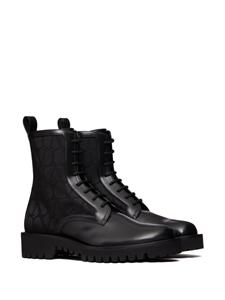 Valentino Garavani Toile Iconographe leren combat boots - Zwart