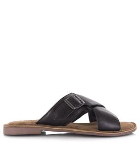 Lazamani Leren mules black met gekruiste banden Zwart Leer Platte sandalen Dames