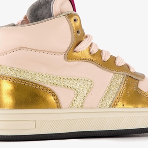 Groot hoge leren meisjes sneaker roze goud
