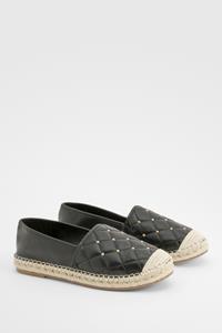 Boohoo Closed Toe Quilted Stud Detail Espadrilles, Black
