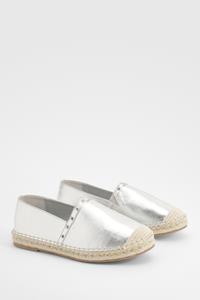 Boohoo Wide Fit Stud Detail Espadrilles, Silver