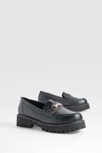 Boohoo Brede Dikke Loafers Met Metalen Afwerking, Black