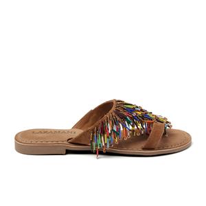 Lazamani Slippers Dames Freya Cognac Suède