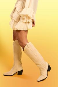 Kniehoge Cowboylaarzen Met Hak, Beige