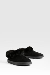 Boohoo Warme Hakken Met Faux Fur, Black