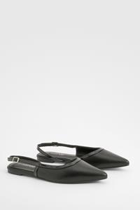 Boohoo Platte Schoenen Met Contrasterend Detail, Hielbandjes En Puntneus, Black