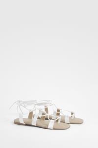 Boohoo Brede Gladiator Sandalen, White